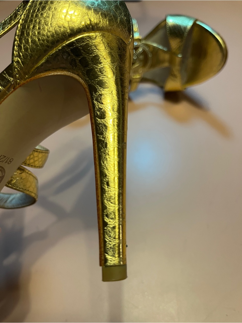 MIchael Kors Gold snakeskin print Metallic Strappy High Heels - Picture 5 of 13